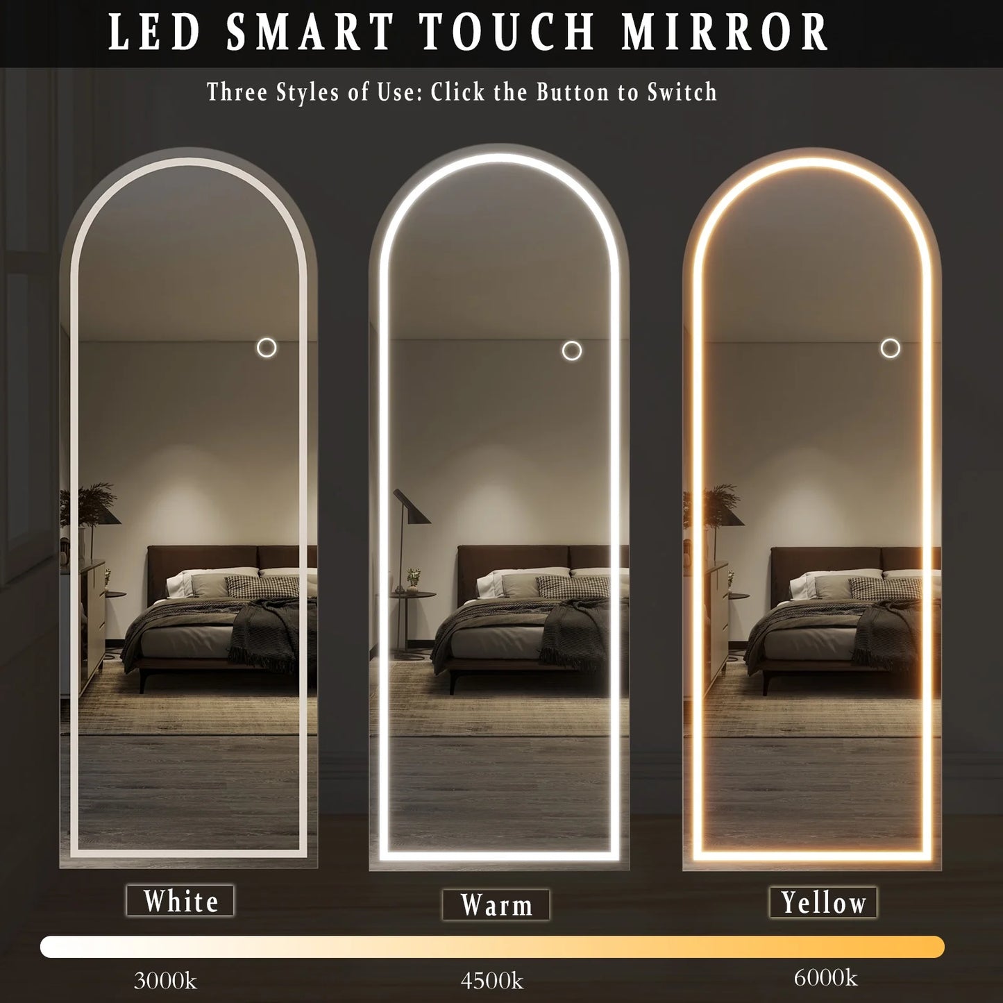 64" X 21" LED Arched Full Length Mirror Standing Floor Mirror,White