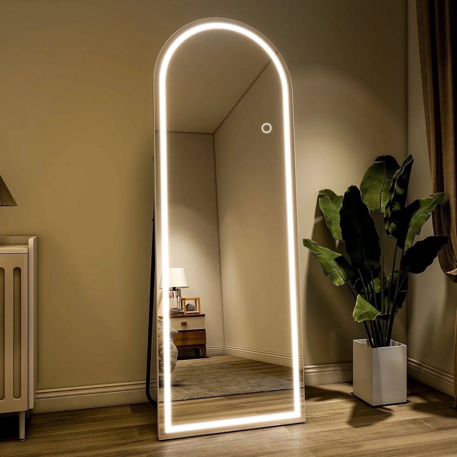 64" X 21" LED Arched Full Length Mirror Standing Floor Mirror,White