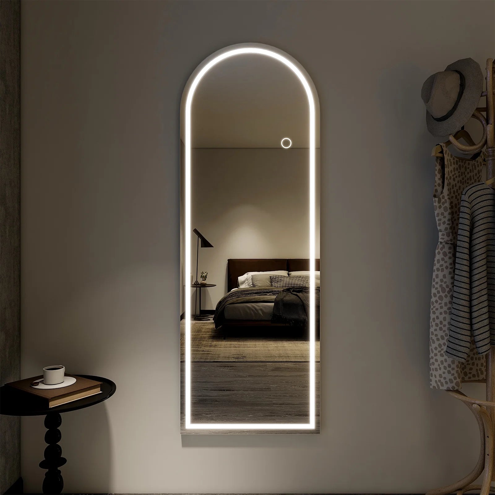 64" X 21" LED Arched Full Length Mirror Standing Floor Mirror,White